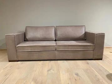 Leren bank Fine, 3 zits, Vintage Taupe, poten hout bruin -, Ophalen of Verzenden