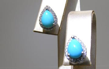 Turquoise Oorbellen - Hoogte: 10.3 mm - Breedte: 7.5 mm-