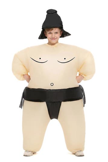KIMU® Opblaas Kostuum Kinderen Sumo Worstelaar Zwart 122 128, Ophalen of Verzenden, Nieuw