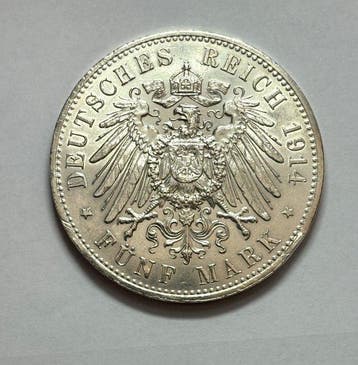 Duitsland, keizerrijk 5 Mark 1914 A – Wilhelm II. in Uniform