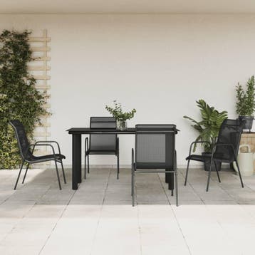 vidaXL 5-delige Tuinset textileen en staal zwart, Verzenden, Tuinset