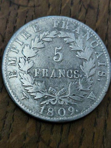 Frankrijk. Napoléon I (1804-1814). 5 Francs 1809-W, Lille, Postzegels en Munten