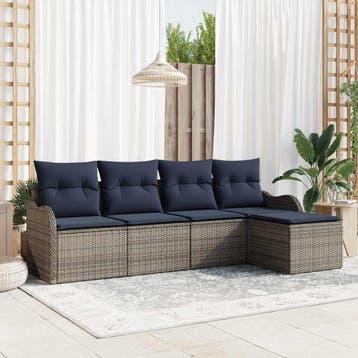 vidaXL Tuinbank Set Grijs poly rattan, Verzenden, Nieuw