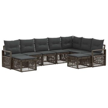 vidaXL Tuinbank Set 9 pcs Grijs poly rattan, Verzenden, Nieuw