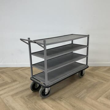 Zwartwoud Magazijn plateauwagen 4 plateaus met 2 zwenkwielen, Zakelijke goederen