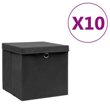 vidaXL Opbergboxen met deksel 10 st 28x28x28 cm zwart, Verzenden, Nieuw
