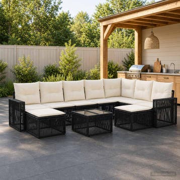 vidaXL Tuinbank Set 10 st Zwart en Crème Wit poly rattan, Verzenden, Nieuw