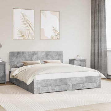 vidaXL Bedframe met lade Beton Grijs 200 x 200 cm Bewerkt, Verzenden
