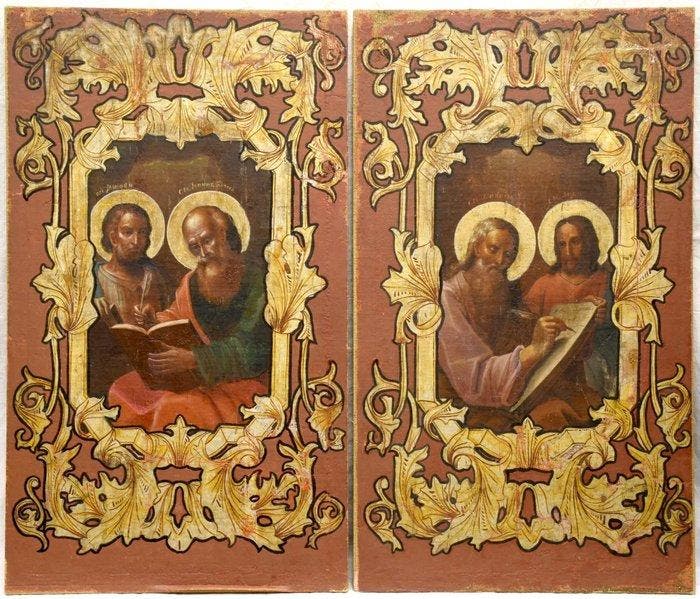 Icoon - Twee monumentale iconen van de Vier Evangelisten -, Antiek en Kunst, Kunst | Niet-Westerse kunst