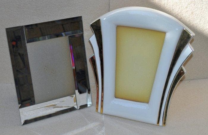 Fotolijst (2) - Keramiek, spiegelglas - Paar fotolijstjes in, Antiek en Kunst, Curiosa en Brocante