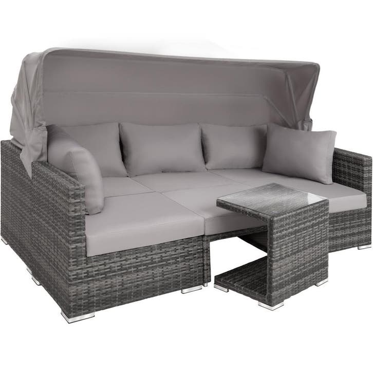 tectake Rotanlounge met aluminium frame San Marino - grijs, Jardin & Terrasse, Ensembles de jardin, Envoi