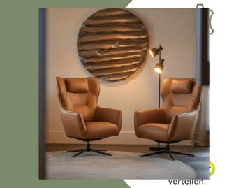 Set van 2 leren draaifauteuils Leaf - Rancho Cognac, Ophalen of Verzenden