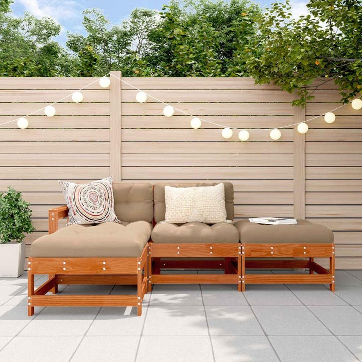 vidaXL Tuin loungeset 4 pcs Wasbruin Massief grenenhout, Tuin en Terras, Tuinsets en Loungesets, Loungeset, Nieuw, Verzenden