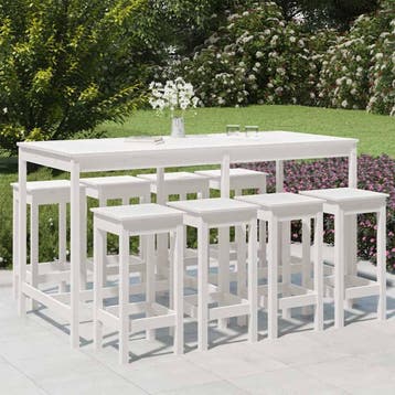 vidaXL 9-delige Tuinbarset massief grenenhout wit, Verzenden, Nieuw