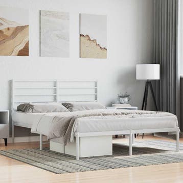 vidaXL Bedframe met hoofdbord metaal wit 140x200 cm, Verzenden, Nieuw