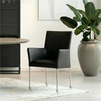 Leren eetkamerstoel Comfort met wieltjes en armleuning -, Huis en Inrichting, Stoelen, Zwart, Nieuw, Leer, Ophalen of Verzenden