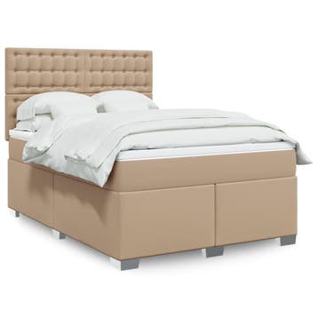 vidaXL Boxspring met matras kunstleer cappuccinokleurig, Verzenden