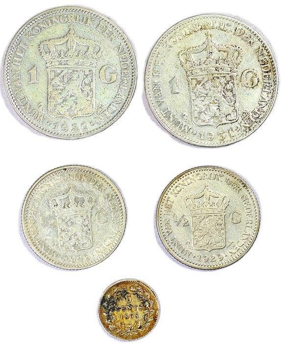 Pays-Bas. Lot of 5 Silver Coins – Willem III & Wilhelmina, Timbres & Monnaies, Monnaies | Pays-Bas