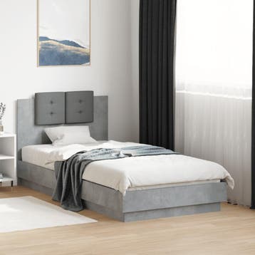 vidaXL Bedframe met hoofdeinde bewerkt hout betongrijs, Verzenden, Nieuw