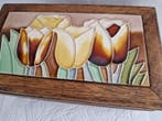 Lepeldoos - Hout en keramiek art nouveau tegel met tulpen