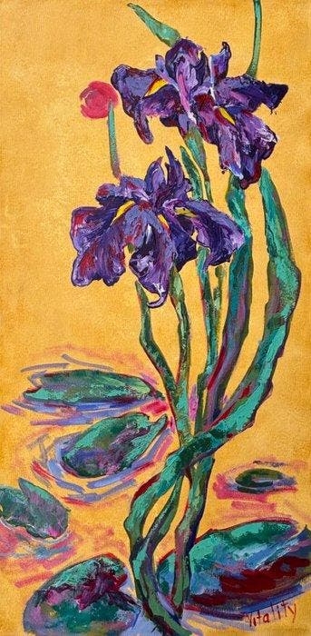 Vitality - Iris Silvestres Bajo El Sol Rojo-XL, Antiek en Kunst, Kunst | Schilderijen | Modern