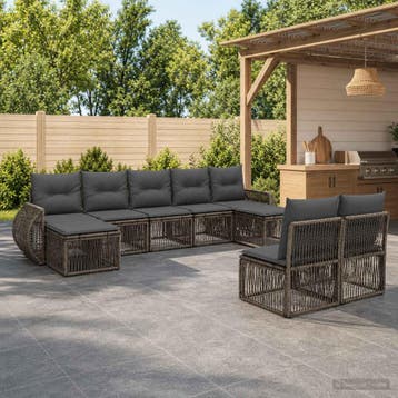 vidaXL Tuinbank Set 9 st Grijs en Donkergrijs poly rattan, Tuin en Terras, Verzenden, Nieuw