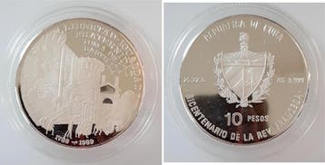 1989 Kuba 10 Pesos Bastille Cuba Piefort Pp zilver, Postzegels en Munten, Verzenden