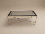 Table - Table basse vintage en métal doré avec plateau en