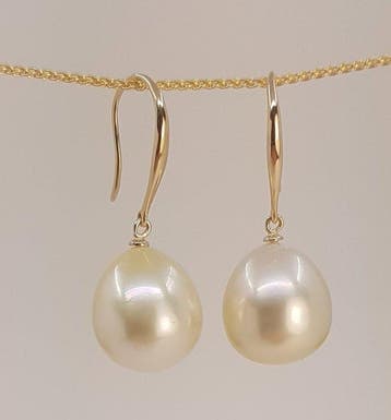Oorbellen - 14 karaat Geel goud - 11×12 mm Zuidzeeparels, Nieuw