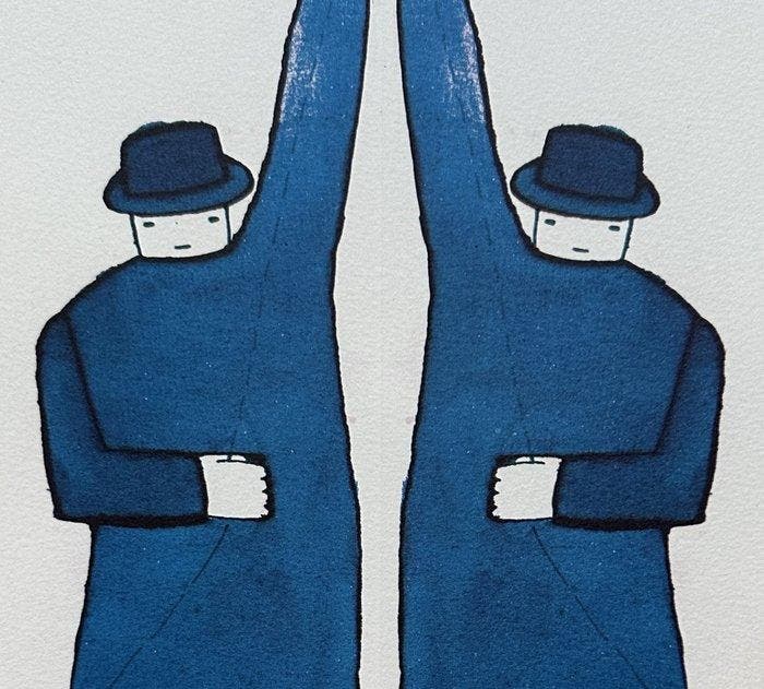 Jean-Michel Folon (1934-2005) - Homme et son double, Antiquités & Art, Antiquités | Autres Antiquités
