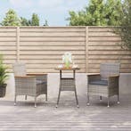 vidaXL 3-delige Bistroset met kussens poly rattan grijs, Verzenden, Nieuw