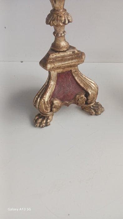 Kandelaar - Hout, IJzer - Set van twee kandelaars - Hoogte:, Antiek en Kunst, Antiek | Overige Antiek