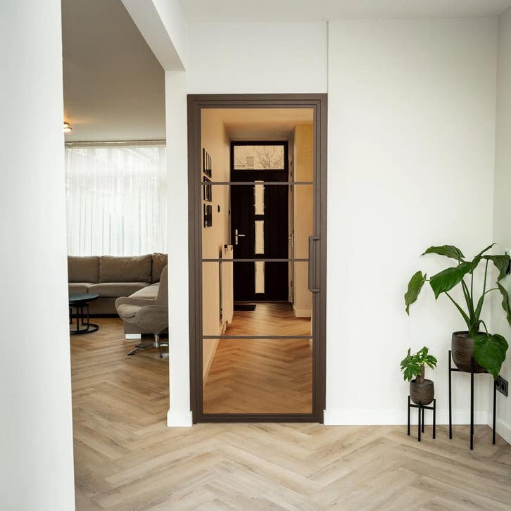 Stalen Binnendeur - Brons - 4 Vlaks - Brons rook glas, Bricolage & Construction, Fenêtres & Moustiquaires