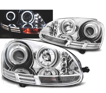 Phares Pour Volkswagen Vw Golf 5 03-09 Angel Eyes Ccfl Chrom, Verzenden