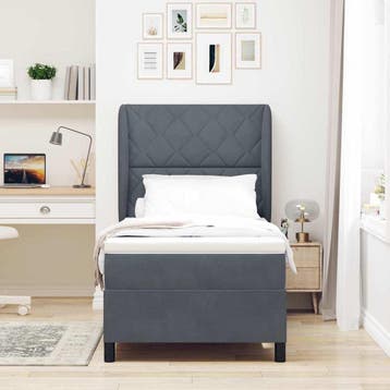 vidaXL Boxspring bed met hoofdeinde Donkergrijs 200 x 90 cm, Verzenden, Nieuw