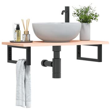 vidaXL Badkamer wandschap staal en massief eikenhout, Verzenden