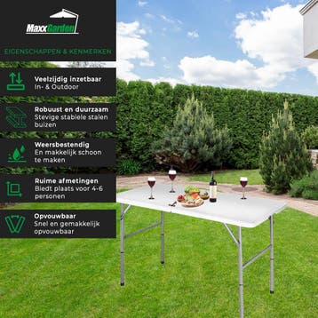 MaxxGarden Vouwtafel - Tuintafel - 120x60x75 cm - Wit - r..., Tuin en Terras, Ophalen of Verzenden, Nieuw
