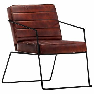 vidaXL Fauteuil echt leer donkerbruin, Verzenden