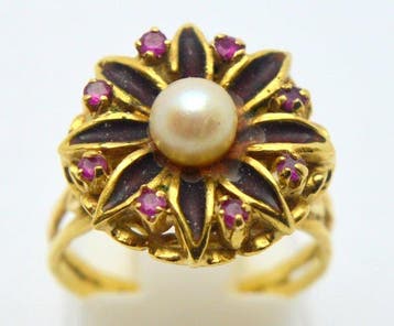 Zonder minimumprijs - Ring - 18 karaat Geel goud Parel -, Handtassen en Accessoires, Nieuw