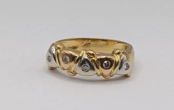 Bague - 18 carats Or jaune, Or blanc - 0.10ct. tw. Diamant, Nieuw