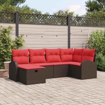 vidaXL Bankstel 6 st 6-Aantal zitplaatsen Bruin en Rood poly, Verzenden