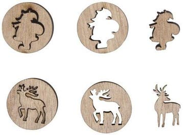 Houten Strooideco Rendier + Santa 27 mm Ø 24 stuks, Nieuw