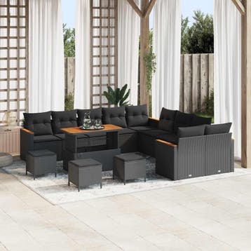 vidaXL Tuinbank Set 14 st 12-Aantal zitplaatsen Zwart poly, Verzenden