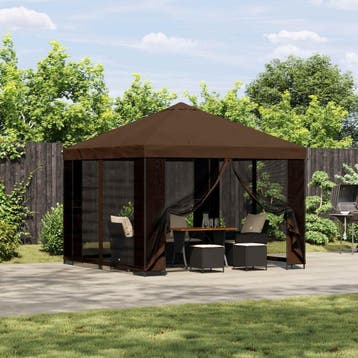 vidaXL Tuin gazebo met zijwanden 3 x 3 m Bruin Polyester en, Verzenden, Nieuw