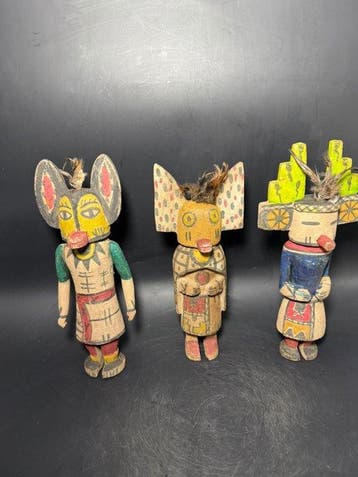 3 poppen in de Hopi-kachina-stijl - Hout - V.S. - Achyuta