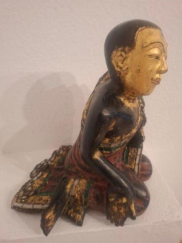 Zittende Birmaanse monnik - Hout - Myanmar - Eind 20e eeuw