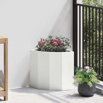vidaXL Hoek Plantenbak Wit 30 x 30 x 35 cm Staal, Verzenden, Nieuw