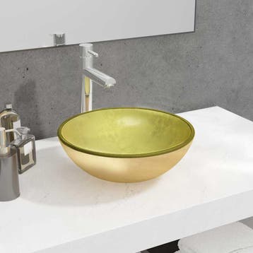 vidaXL Wasbak 35x12 cm gehard glas goudkleurig, Doe-het-zelf en Bouw, Sanitair, Verzenden, Nieuw