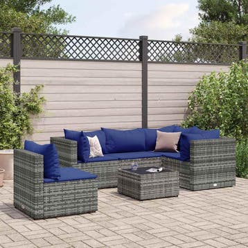 vidaXL 6-delige Loungeset met kussens poly rattan grijs, Verzenden, Nieuw, Loungeset