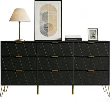 Commode - Dressoir - Ladekast - 150x34x74 cm - Zwart - UEV, Maison & Meubles, Verzenden